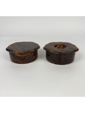 Vintage Faux-Tortoiseshell Marbleized Celluloid Hair Saver Trinket Boxes